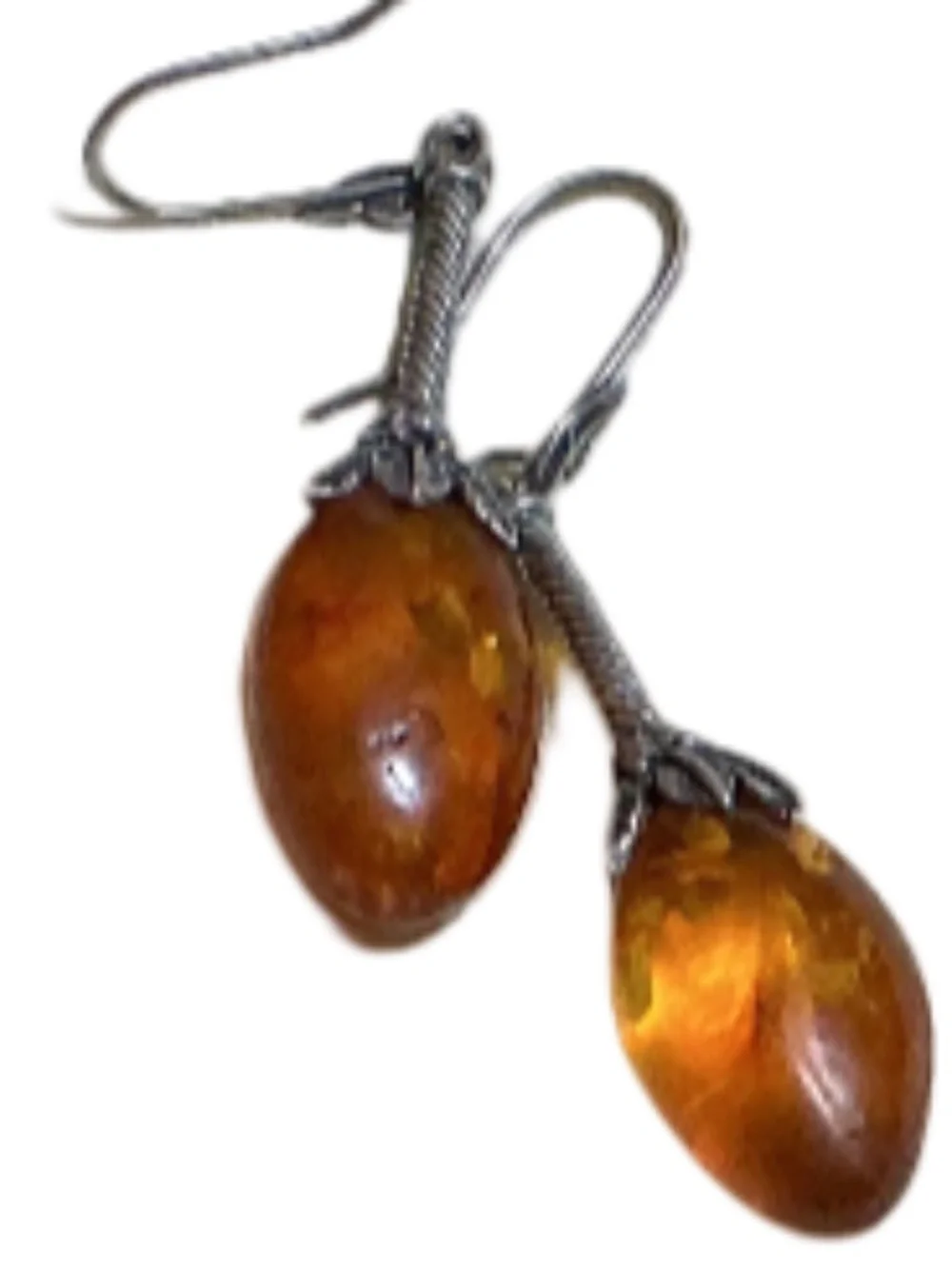 Vintage Genuine Amber Sterling Silver Drop Dangle Earrings 1.75